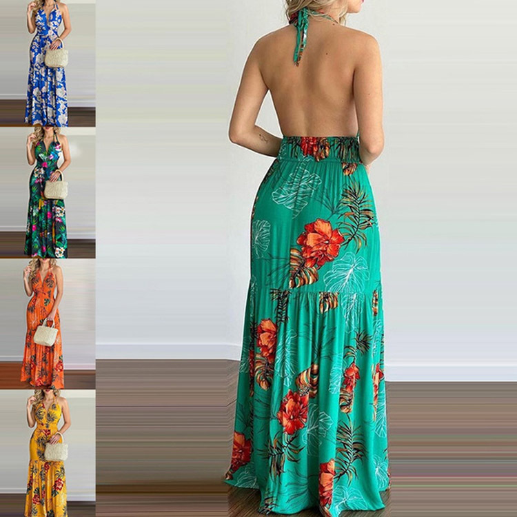 Gaun Maxi Floral Panjang Tanpa - Maxi Dress Halter ulasan dan harga