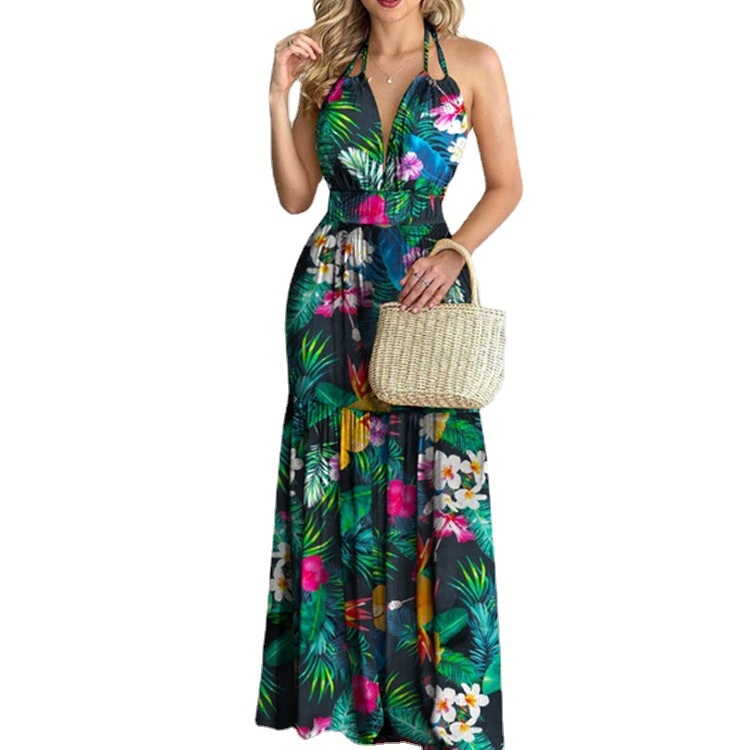 Gaun Maxi Floral Panjang Tanpa - Maxi Dress Halter ulasan dan harga