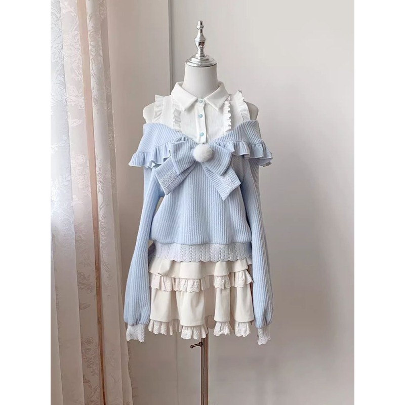 Set 2 Potong Lolita Soft Girl  - Blouse Off Shoulder ulasan dan harga