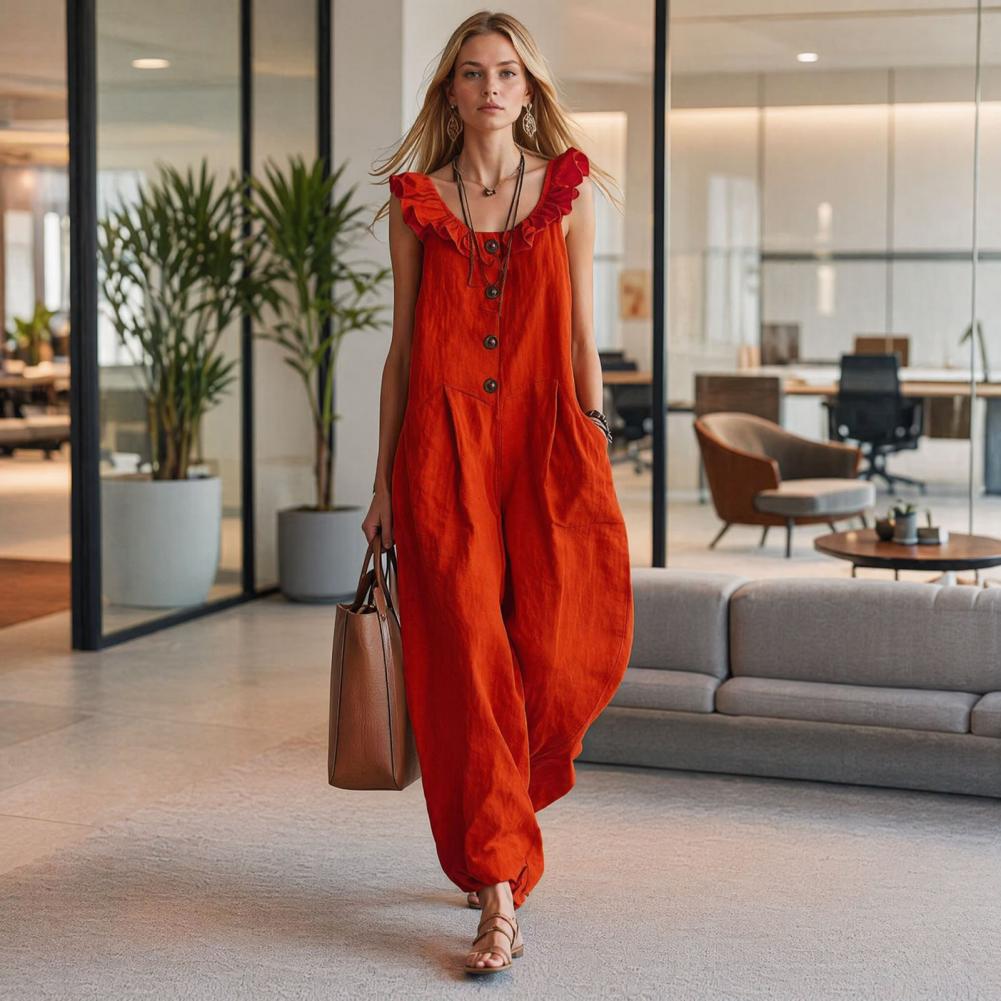 Romper Santai Wanita Jumpsuit  - Jumpsuit Linen Relaxed ulasan dan harga