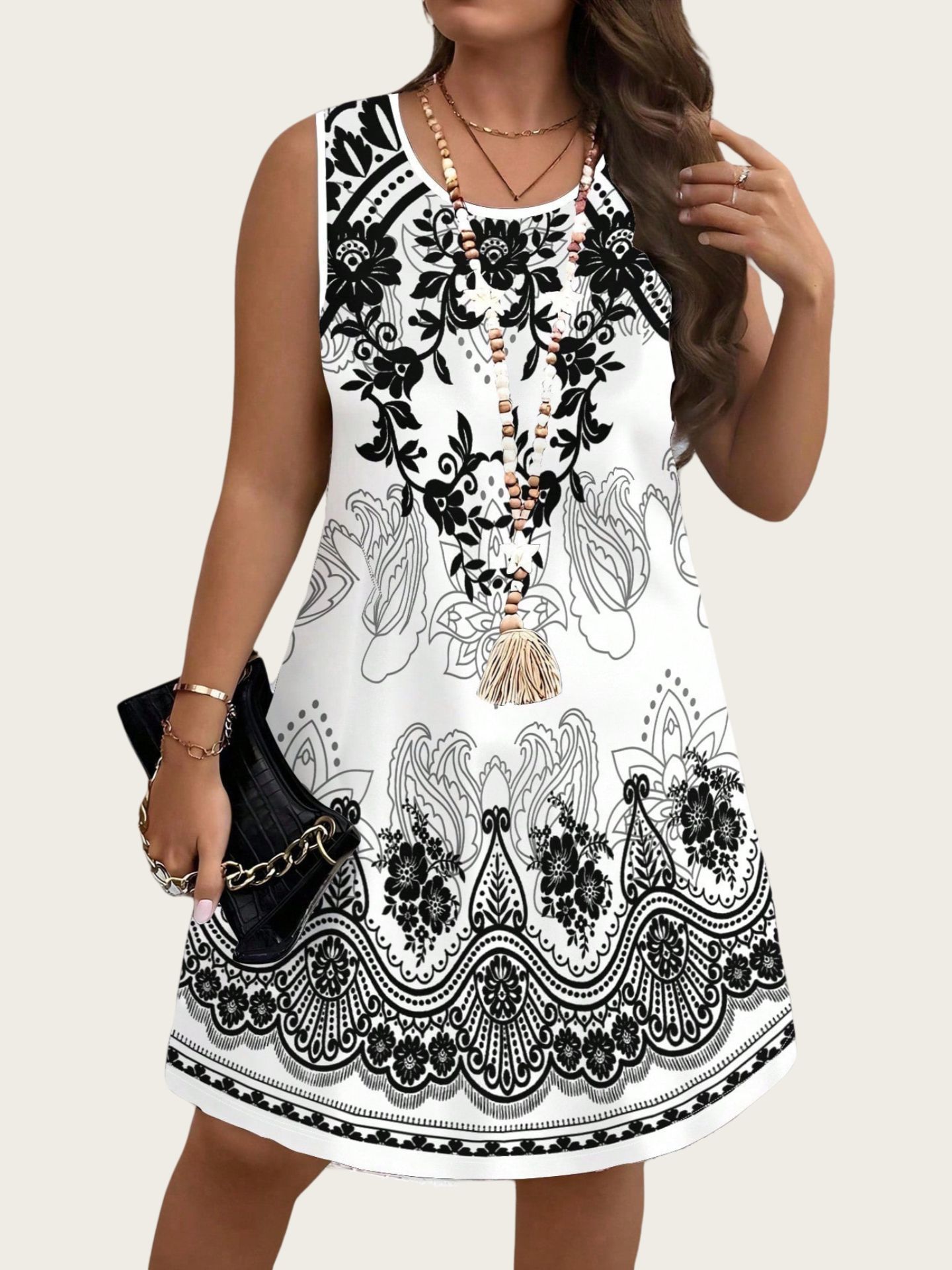Gaun Vintage Gaya Etnik Gaun W - Romper Floral Print ulasan dan harga