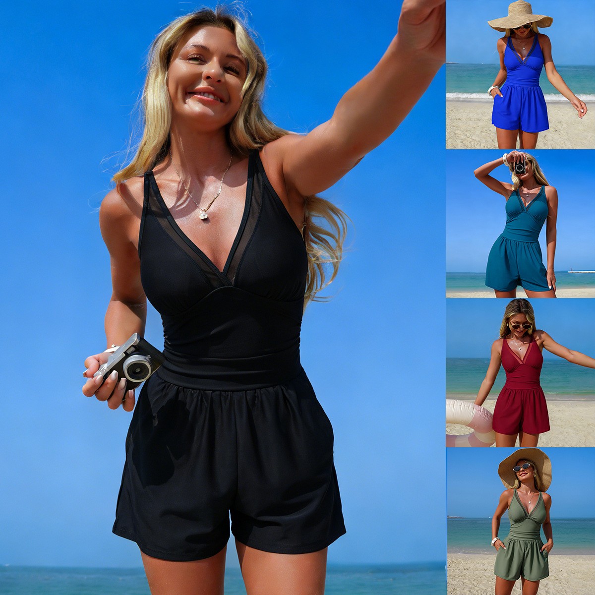 Baju renang hitam polos tanpa  - Swimsuit Bikini Ruched ulasan dan harga