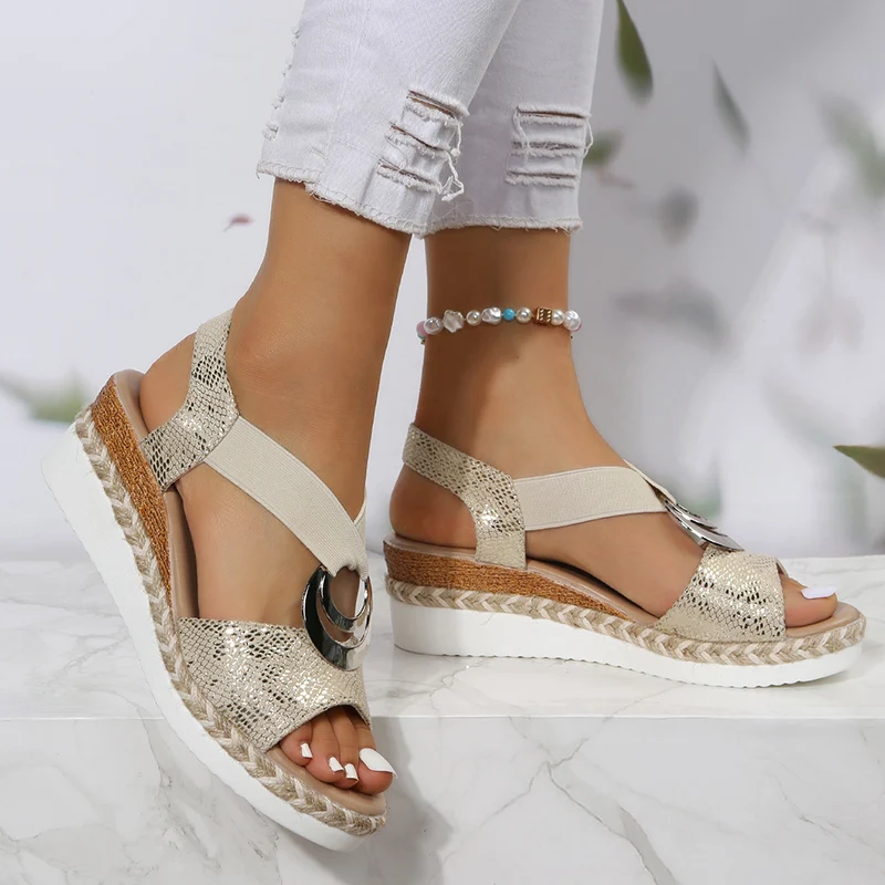 Sandal Wedge gesper logam untu - Wedge Espadrille Women ulasan dan harga