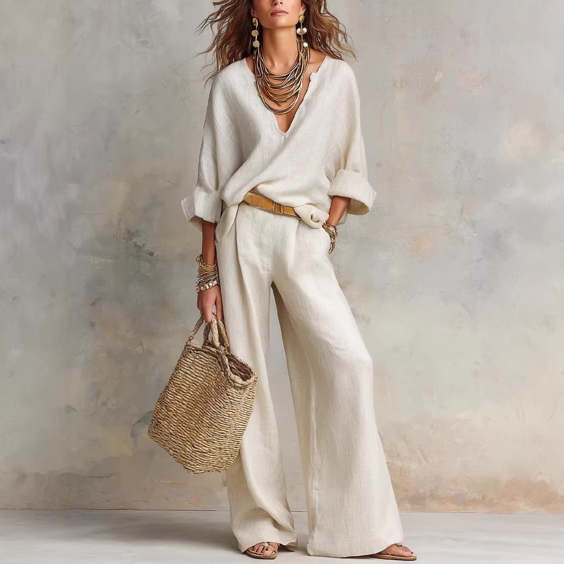 Atasan Wanita Vintage Sederhan - Linen Pant Wide ulasan dan harga