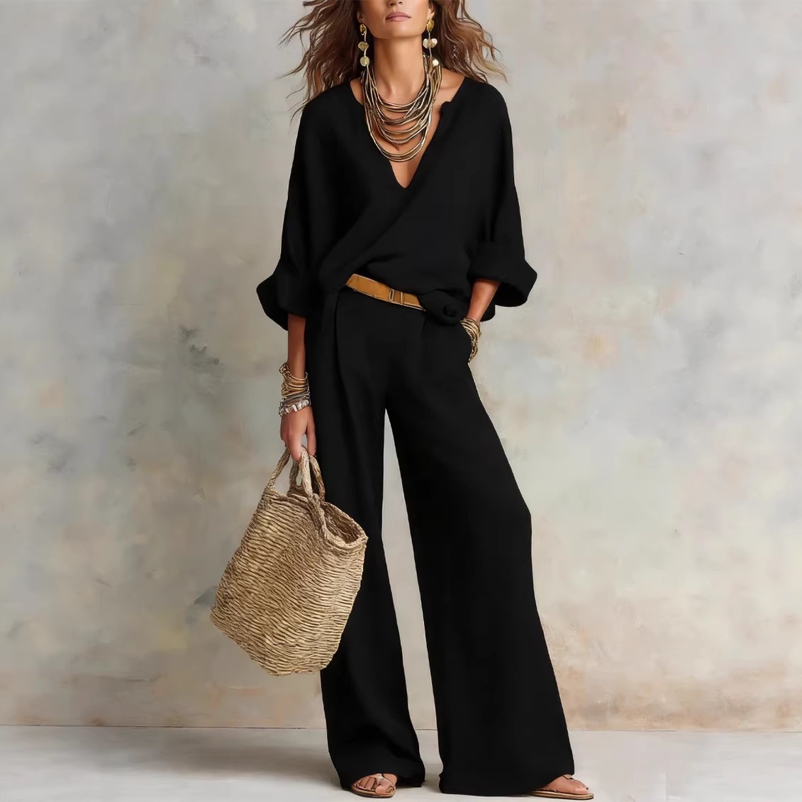 Atasan Wanita Vintage Sederhan - Linen Pant Wide ulasan dan harga