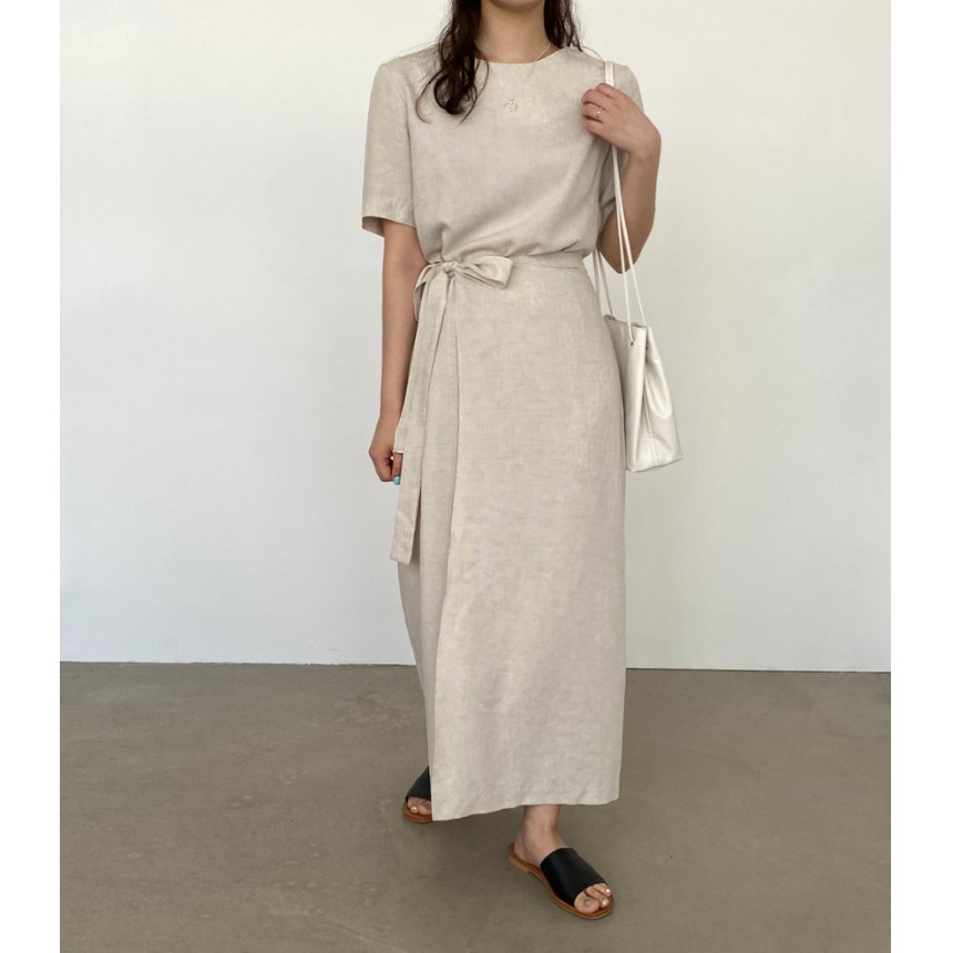 Gaun Lilit Katun Linen Elegan  - Linen Dress Wrap ulasan dan harga