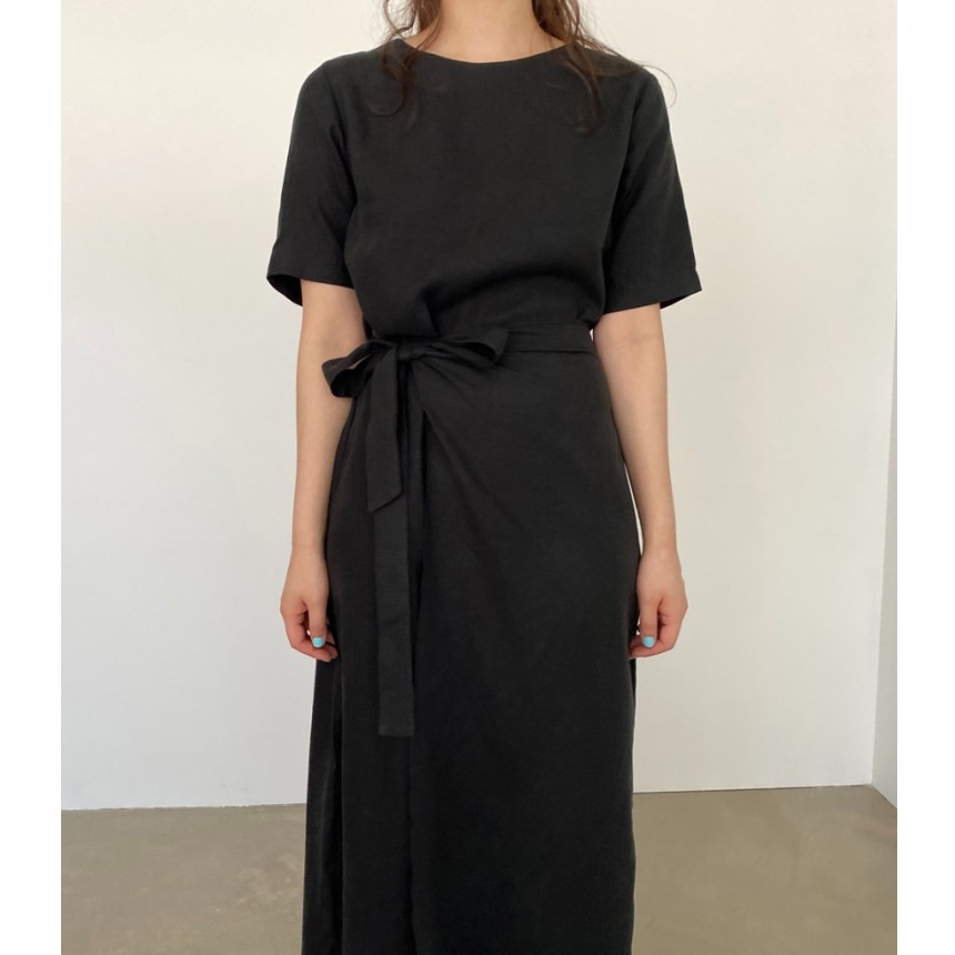 Gaun Lilit Katun Linen Elegan  - Linen Dress Wrap ulasan dan harga