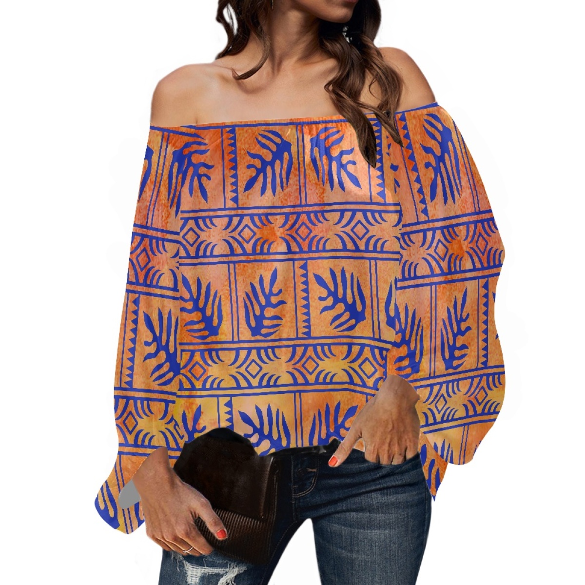 Pakaian Suku Polinesia Motif T - Blouse Off Shoulder ulasan dan harga