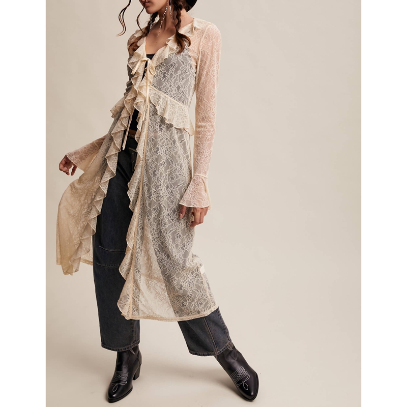 Atasan Maxi Wanita Berenda Bun - Kimono Sheer Floral ulasan dan harga