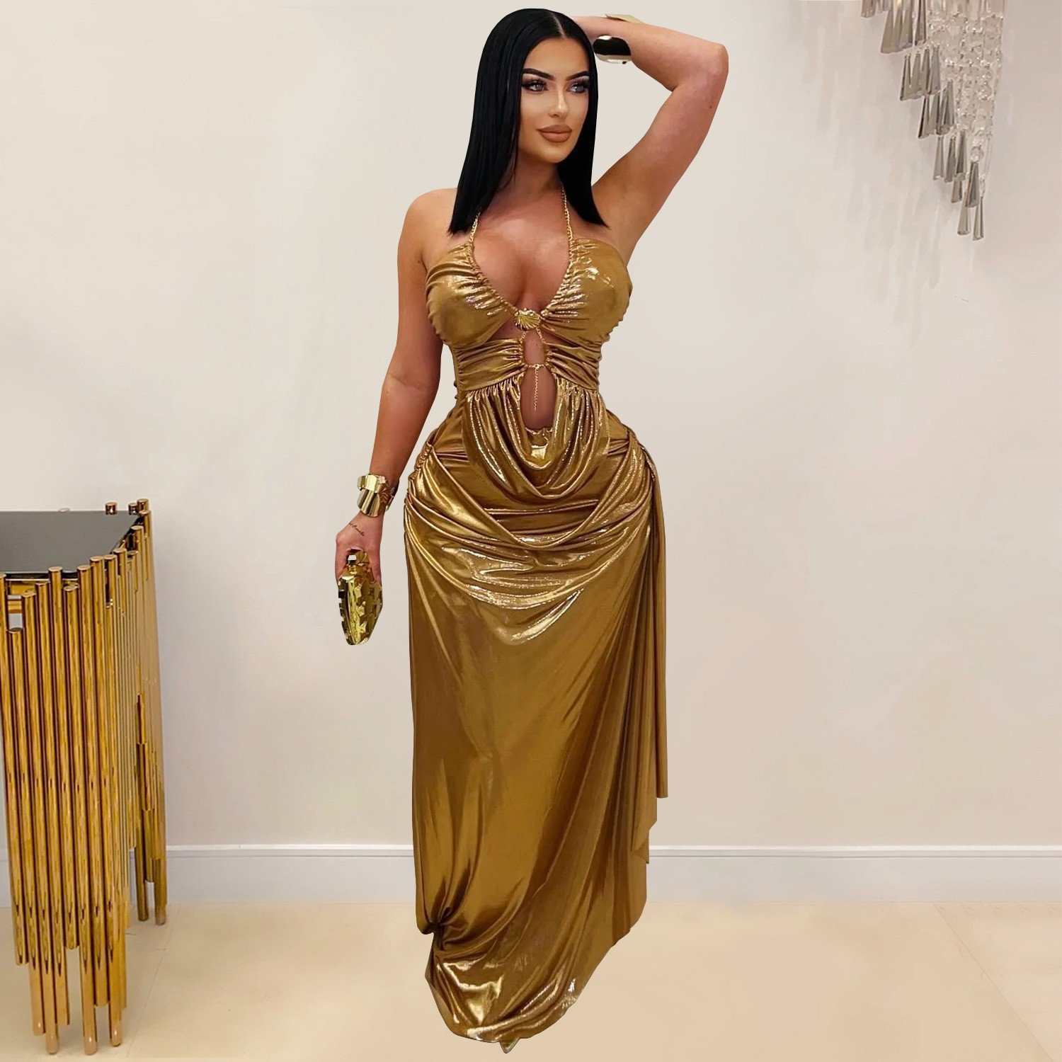 Gaun Pesta Pernikahan Gaun Mal - Maxi Dress Halter ulasan dan harga