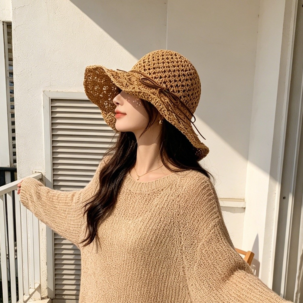 Topi Jerami Rajut Tangan Berpi - Hat Floppy Wide ulasan dan harga