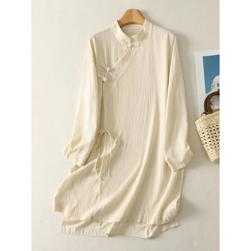 Gaun Tunik Linen Kancing Katak - Linen Dress Wrap ulasan dan harga