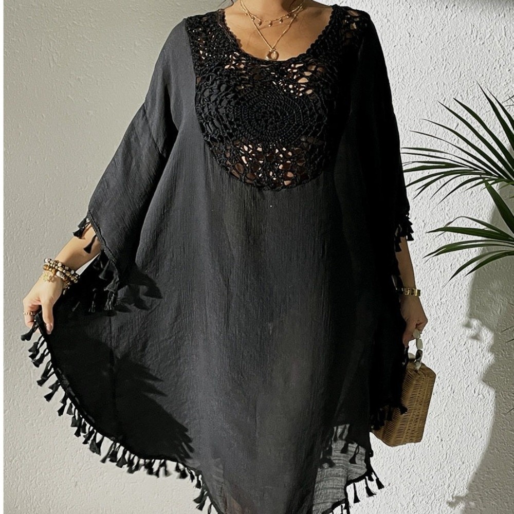 Gaun Pantai Berkerah Kotak unt - Cover Up Kaftan ulasan dan harga