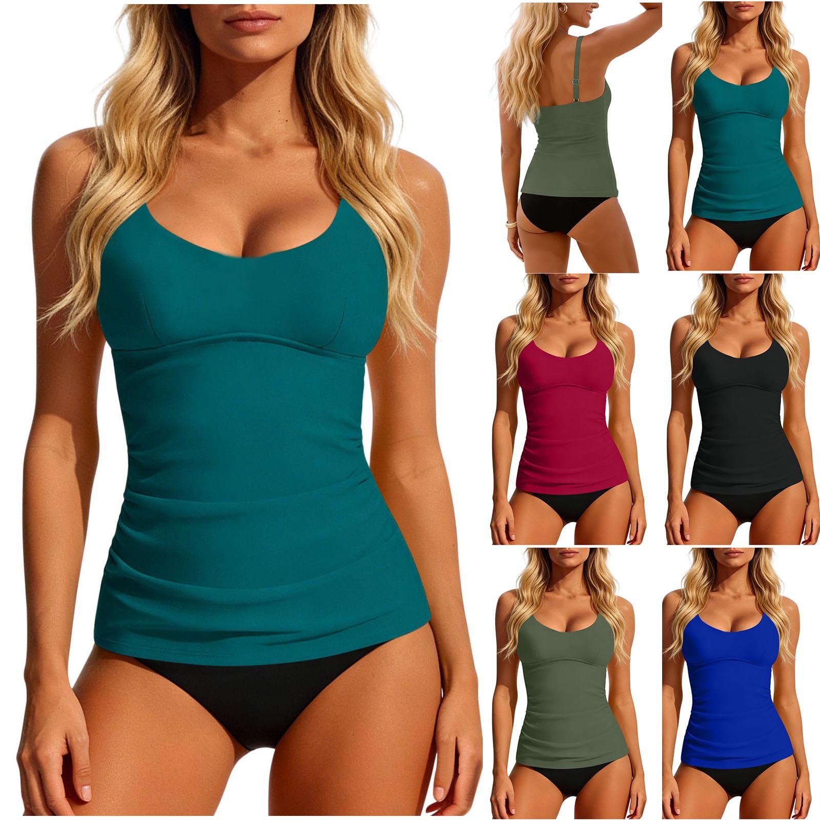 Tankini Wanita 2026 Warna Teal - Swimsuit Bikini Ruched ulasan dan harga