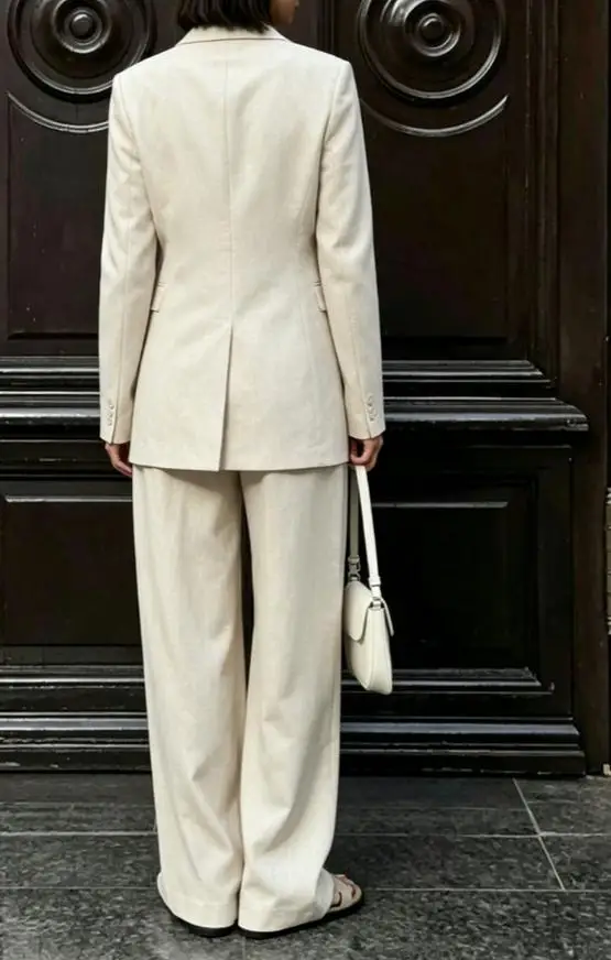 Setelan Blazer Linen Beige Wan - Linen Pant Wide ulasan dan harga