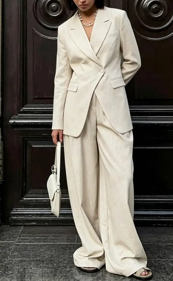 Setelan Blazer Linen Beige Wan - Linen Pant Wide ulasan dan harga