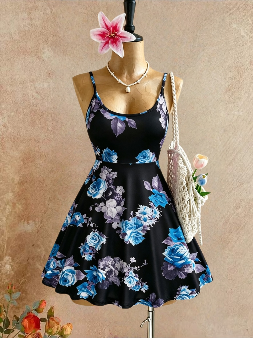 Gaun Mini Wanita Ukuran Besar  - Romper Floral Print ulasan dan harga