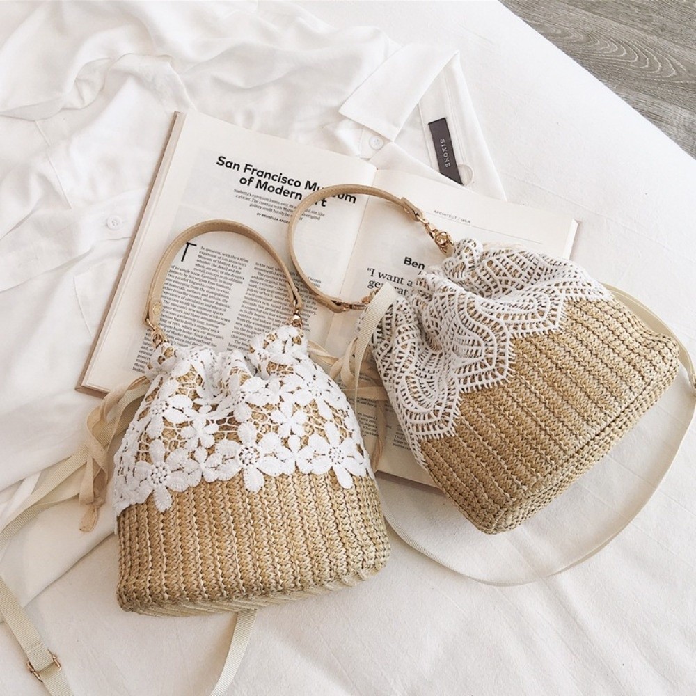 Tas Bahu Jerami Renda Vintage  - Tote Bag Beach ulasan dan harga