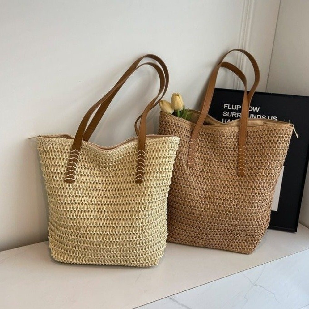 Tas Tote Anyaman Warna Solid y - Tote Bag Beach ulasan dan harga
