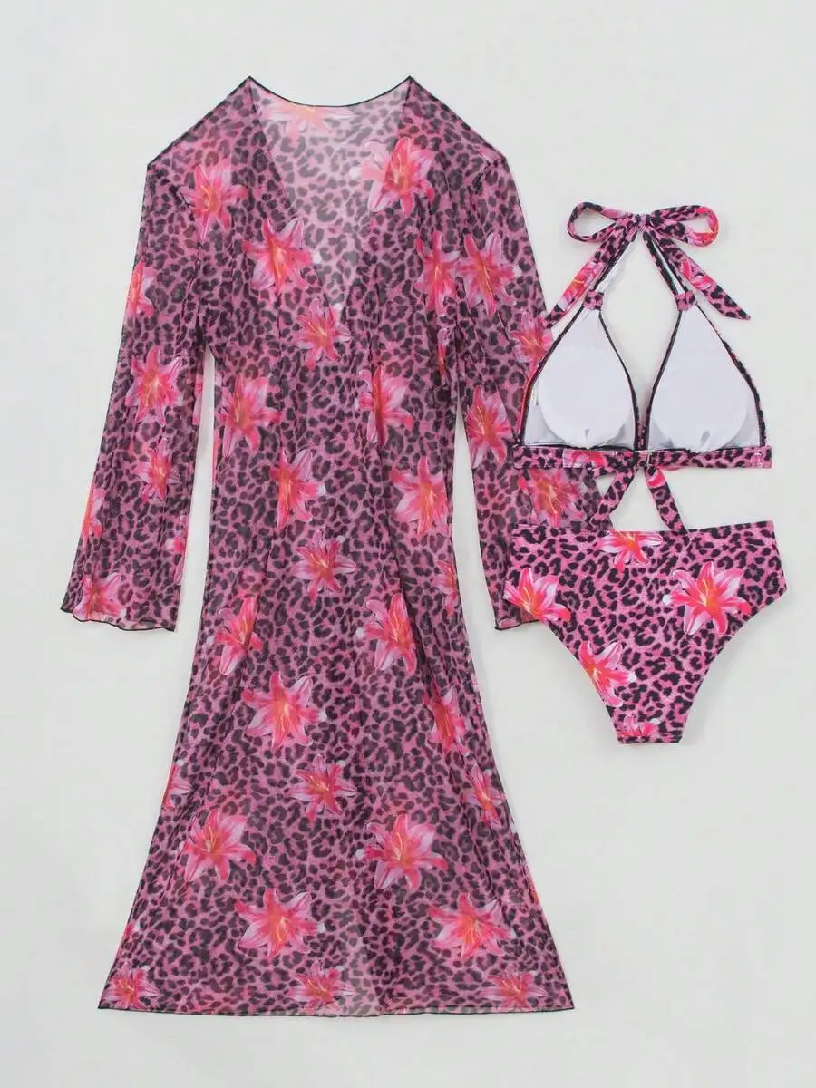 Set Bikini 3 Potong Wanita Mot - Kimono Sheer Floral ulasan dan harga