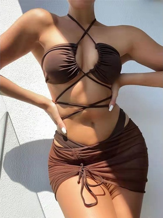 Bikini Wanita High Waist Split - Swimsuit Bikini Ruched ulasan dan harga