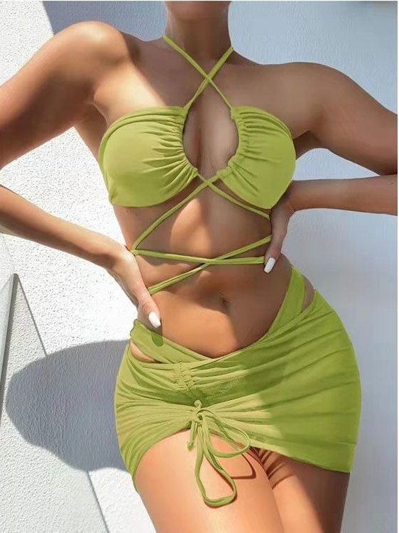 Bikini Wanita High Waist Split - Swimsuit Bikini Ruched ulasan dan harga
