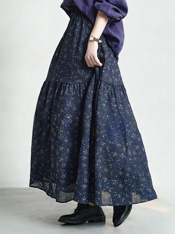 Rok Midi A-Line Motif Bunga Pi - Midi Skirt Floral ulasan dan harga
