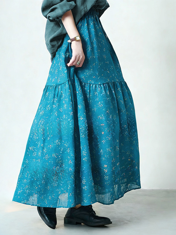 Rok Midi A-Line Motif Bunga Pi - Midi Skirt Floral ulasan dan harga