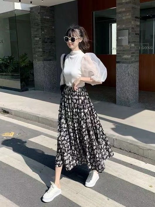Rok Midi A-Line Motif Bunga Uk - Midi Skirt Floral ulasan dan harga