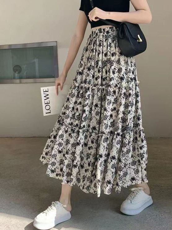 Rok Midi A-Line Motif Bunga Uk - Midi Skirt Floral ulasan dan harga