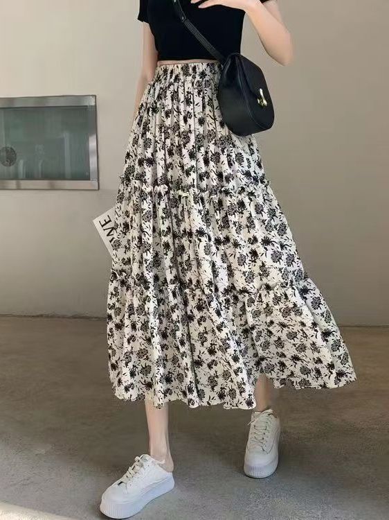 Rok Midi A-Line Motif Bunga Uk - Midi Skirt Floral ulasan dan harga